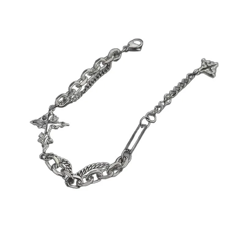 Gothic Dark Cross Bracelet Titanium Steel American Trendy Link Wrist Jewelry for Men Gift