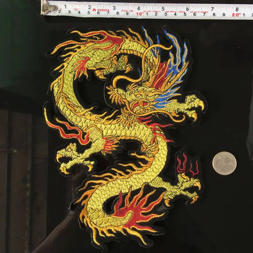 Fine Gold Embroidery Chinese Dragon Patches For Clothing Iron On Sticker Patches Sewing Accessories Clothes Jeans Decoration