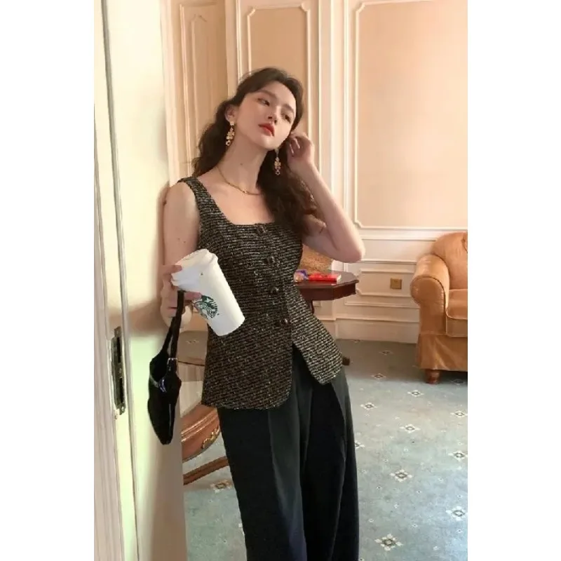 سترة أزياء فرنسية للنساء ريترو نحيفة متعددة الاستخدامات بدون أكمام #1