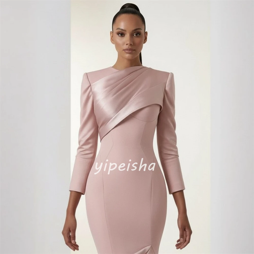 Maßgeschneiderte, elegante, modische Jersey-Kleider mit Rüschen und Falten, Meerjungfrau, U-Ausschnitt, lange Kleider, Abendkleider, moderner Stil, Größen erhältlich, sexy