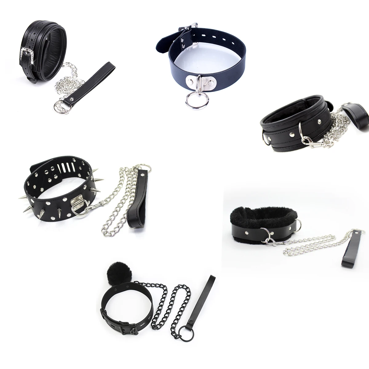 Padded Leather Neck Collar with Chain Leash Restraint RolePlay Lockable Fetish Erotic Sex Products BDSM Sex Toys for Woman Men