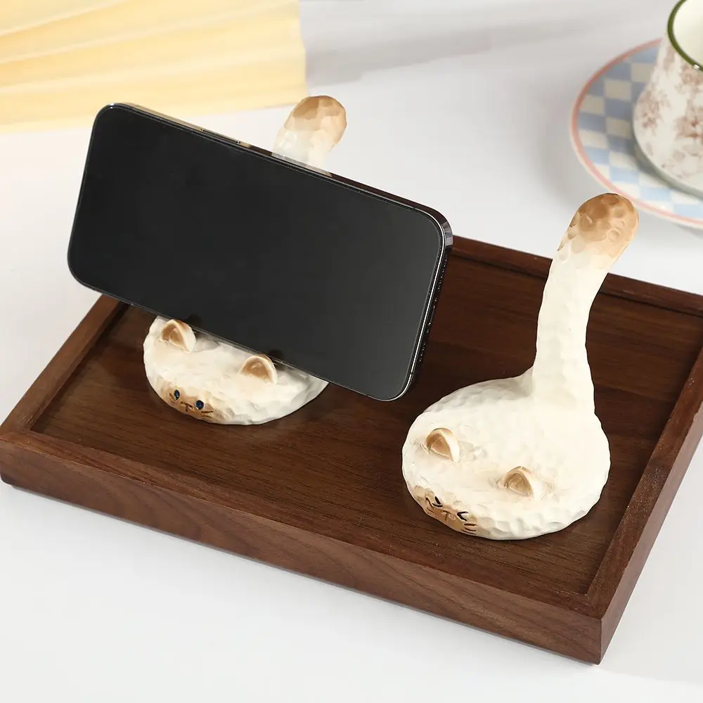 Cute Cat Resin Phone Stand Creative Cartoon Desk Decoration Binge Watching Tool Lazy Phone Stand
