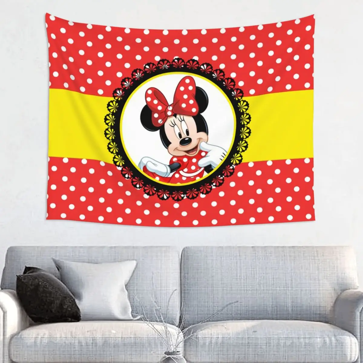 Customized Minnie Mouse Polkadot Anime Tapestry Hippie Room Decor Tapestries Wall Hanging for Bedroom Home Decoration