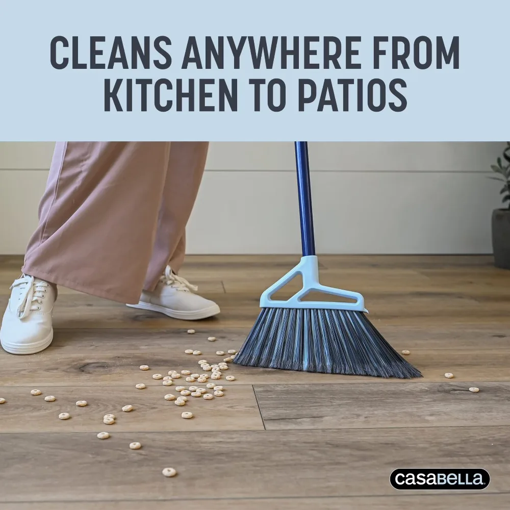 

Power Core Broom with 11 Inch Brush Width and 53 Inch Long Handle Includes Dustpan Integrated Scraper Rubber Lip for Efficient Floor Cleaning