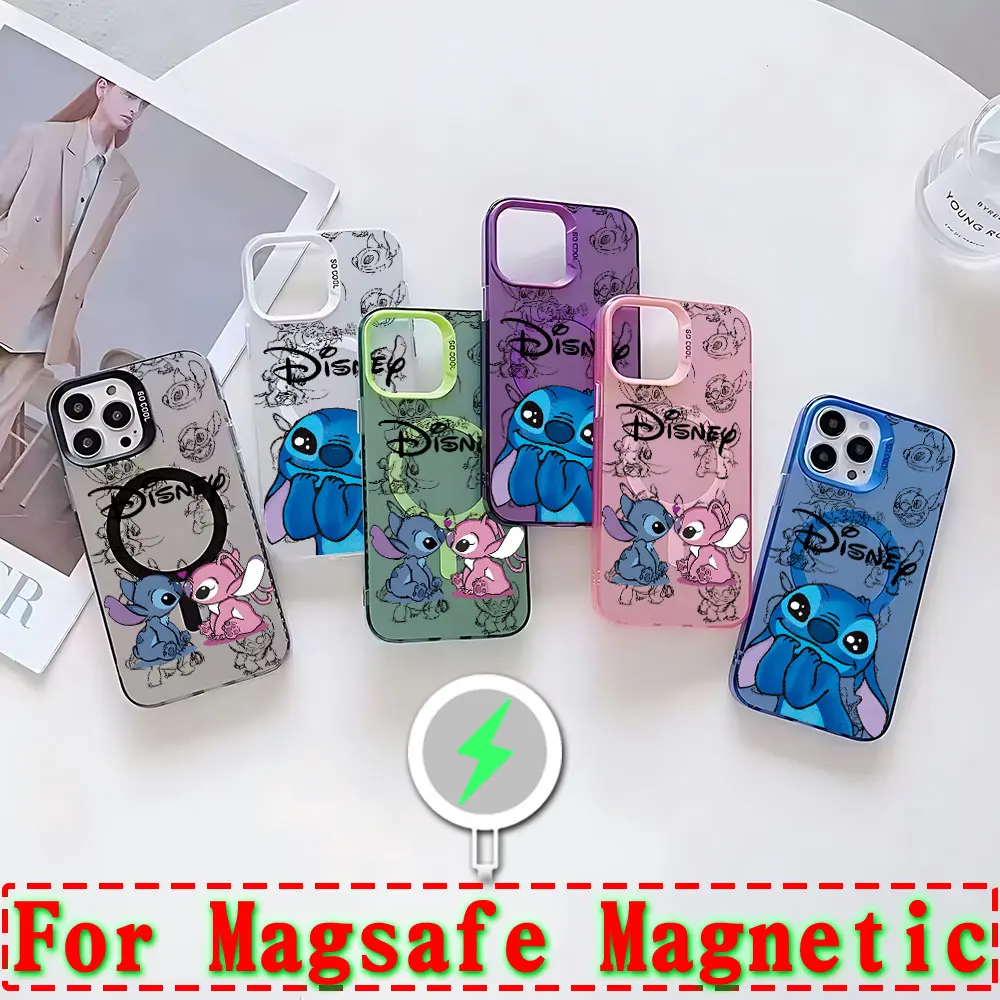 Cool Cartoon Stitch Disneys Magsafe Magnetic Phone Case for IPhone 11 12 13 14 15 16 Pro Max Plus Creative Border Plated Cover