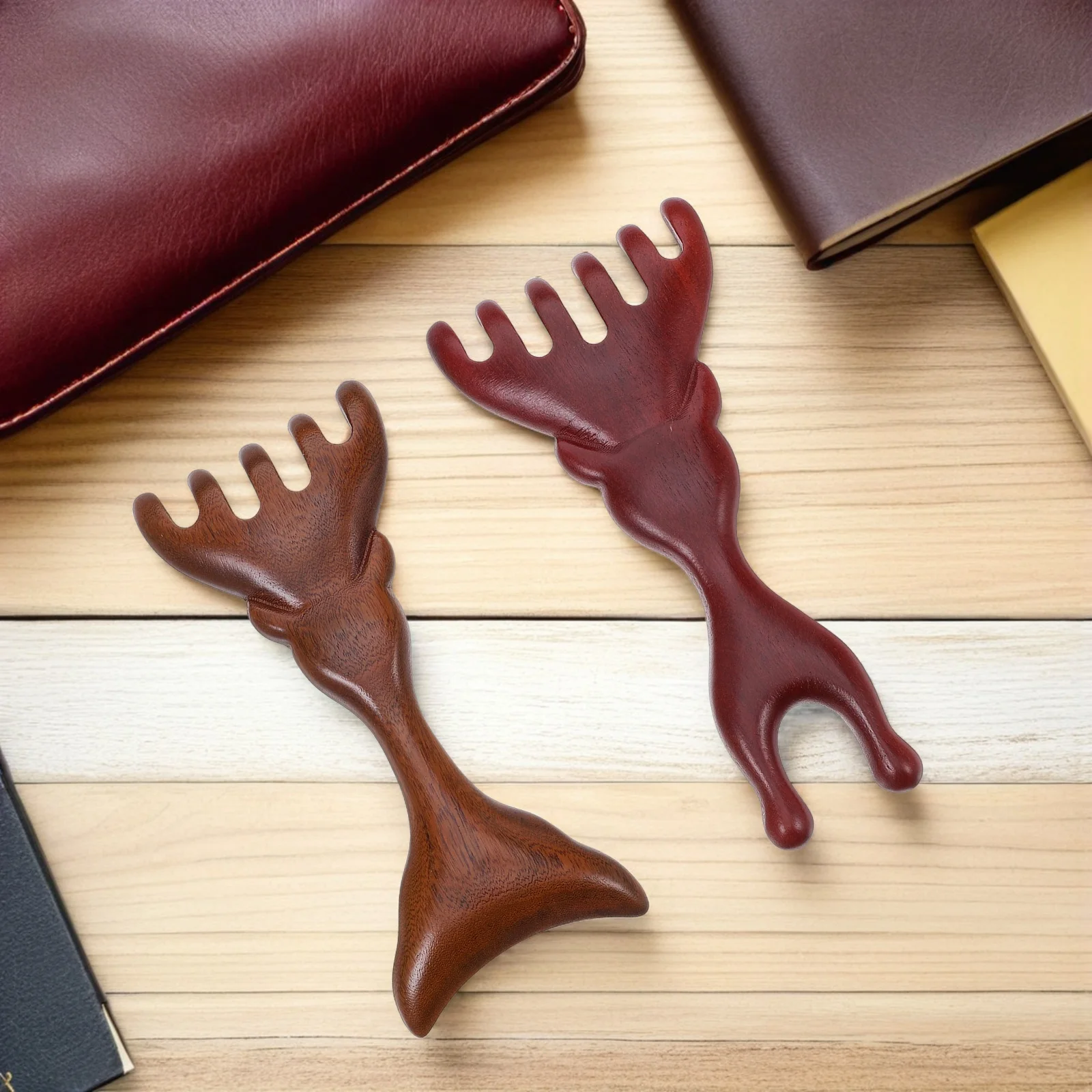 

2Pcs Natural Sandalwood Massage Comb Deer Shape Wide Tooth Scalp Face Massager Meridian Gua Sha Tool Hair Skin Circulation