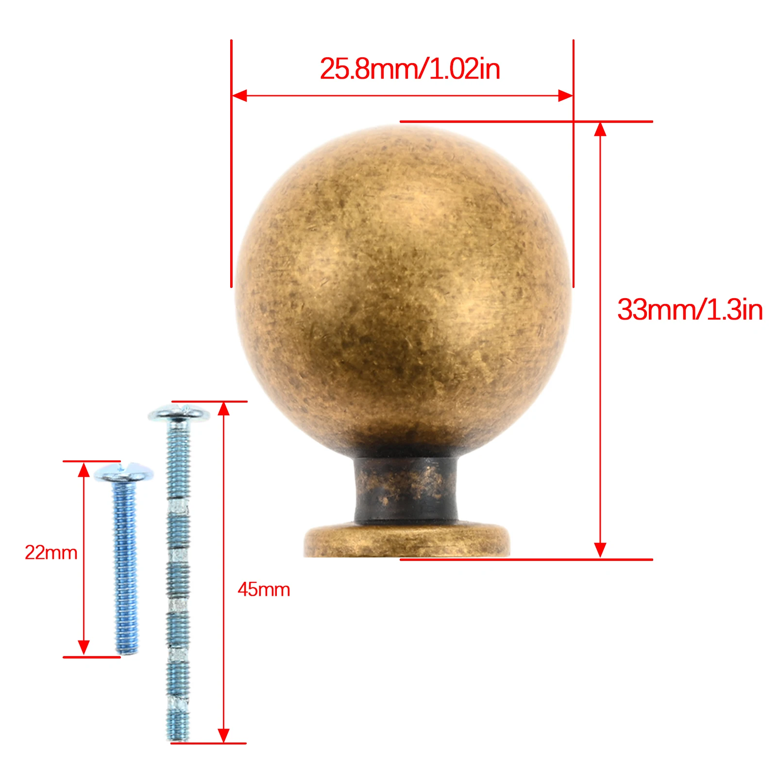 6 Stück 1 Zoll Vintage Messing Schrankknöpfe Kleine Kugel Küchengriff Schrankbeschläge Schubladengriffe Knöpfe für Möbel mit Schrauben