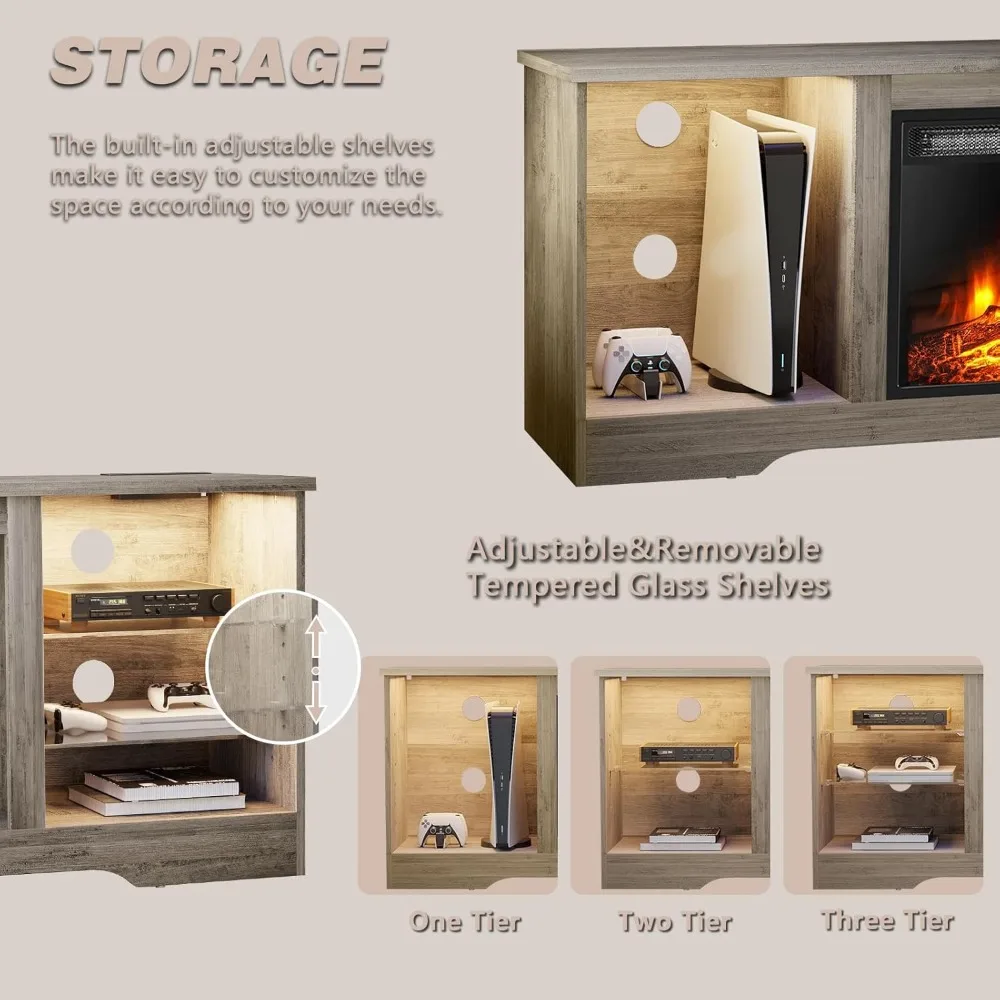 حامل تلفزيون مدفأة مقاس 58 بوصة لأجهزة التلفاز حتى 65 بوصة مع مدفأة كهربائية وجهاز تحكم عن بعد مقاس 18 بوصة، مدخل خشبي حديث #6