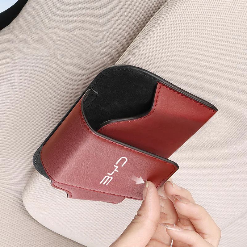 Leather Car Glasses Case For BYD Seagyll V2l Dolphin mini Atto3 F3 E6 G3 I3 Ea1 Dmi Sun Visor Sunglasses Clip Card Ticket Holder