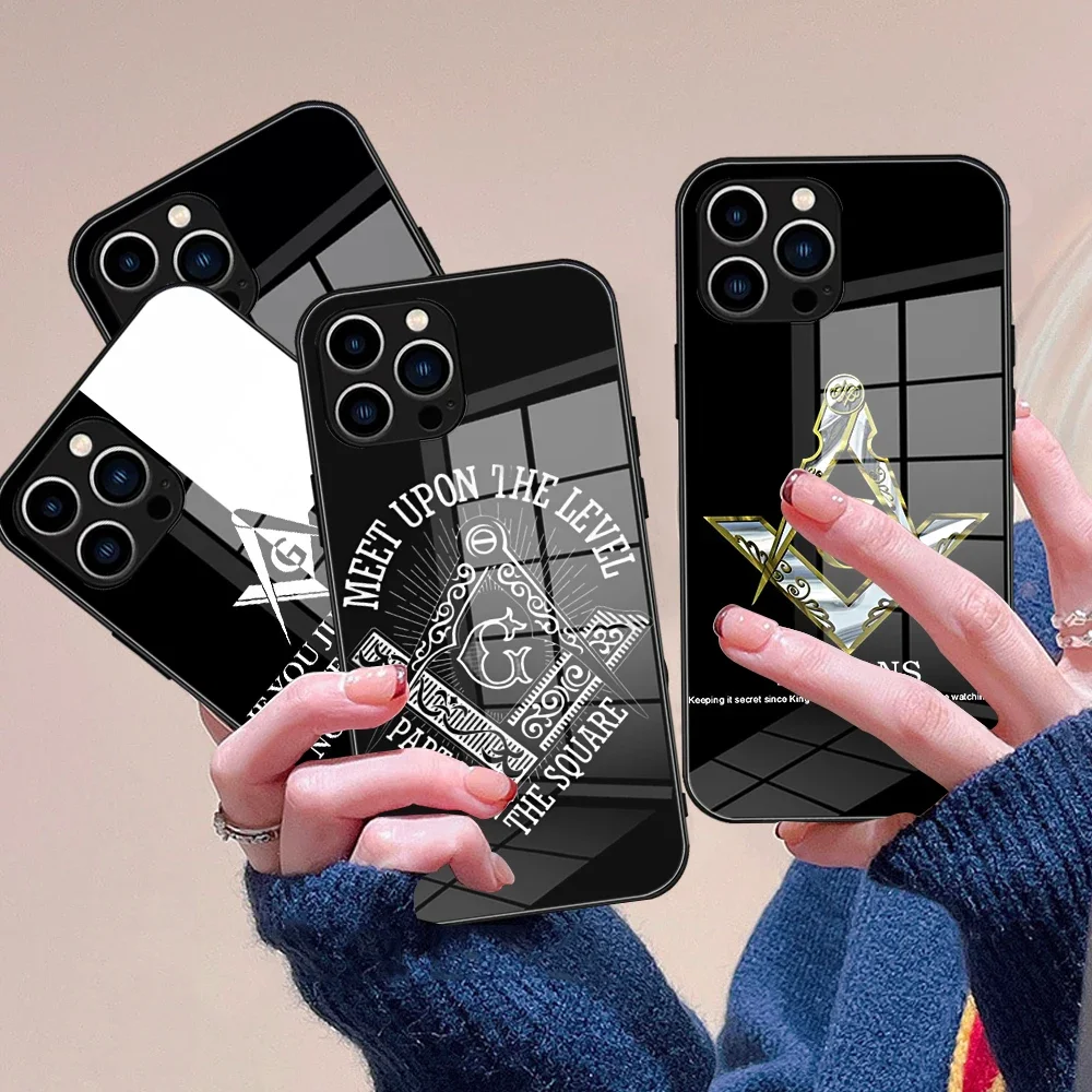 For Iphone 14 Free And Accepted Masons Phone Case Glass For IPhone 13 14 12 11Pro XR XS MAX Design Iphone Glass Cover