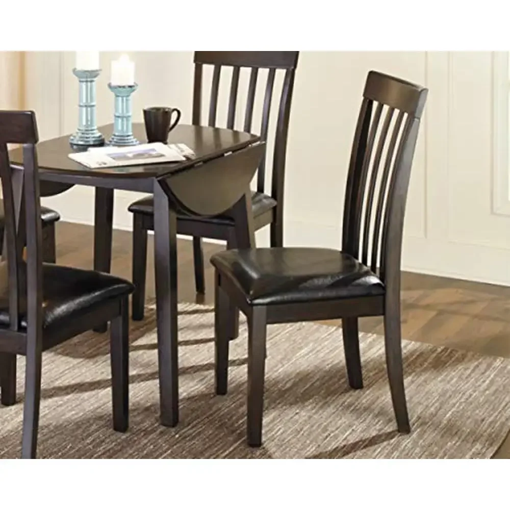 Dining Room Chair Set 2 Dark Brown Cushioned Vinyl Wood Frame Light Rake Back 17.75