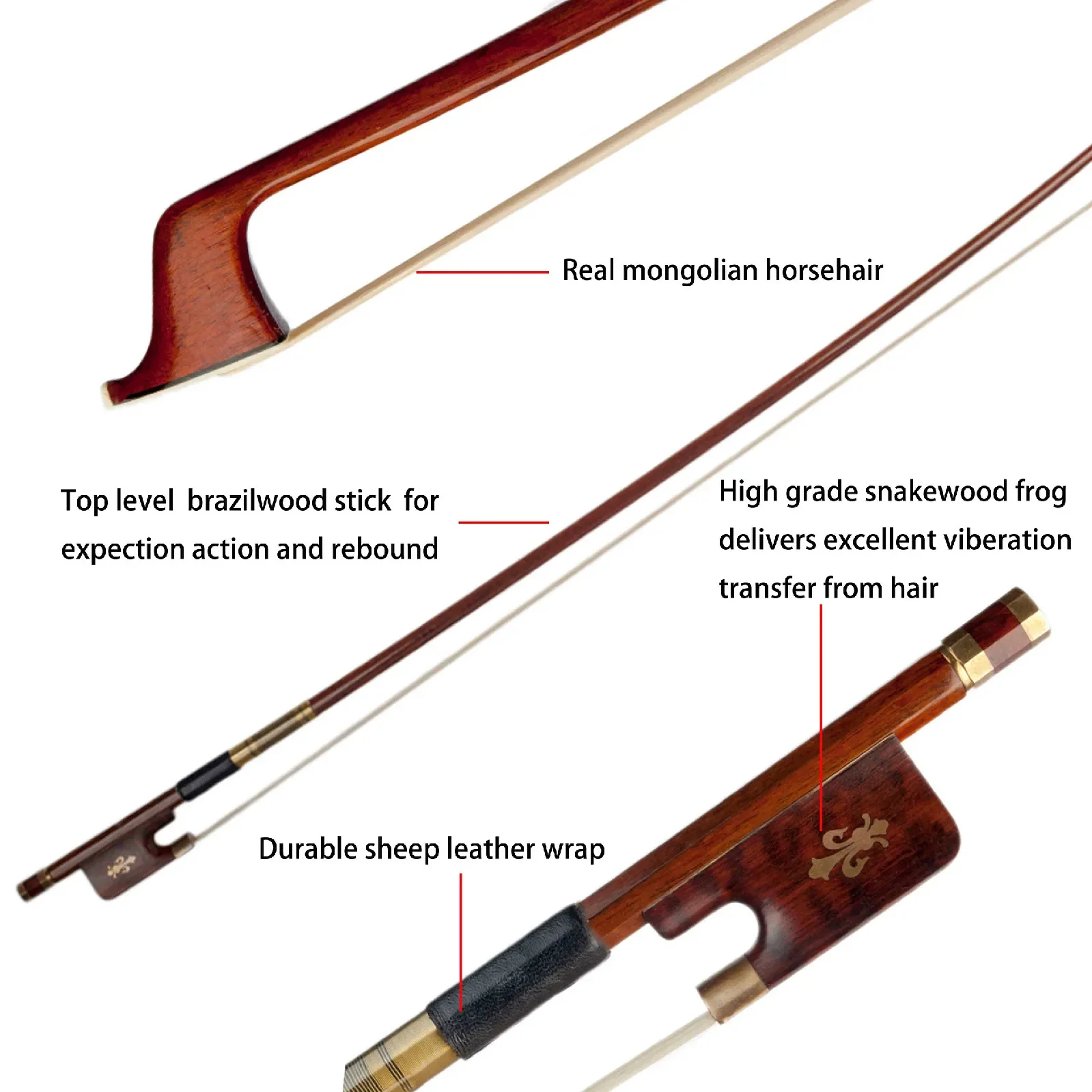 Advanced 4/4 Cello Bow Snakewood Frog Round Stick AAA Grade White Horsehair Durable Cello Use