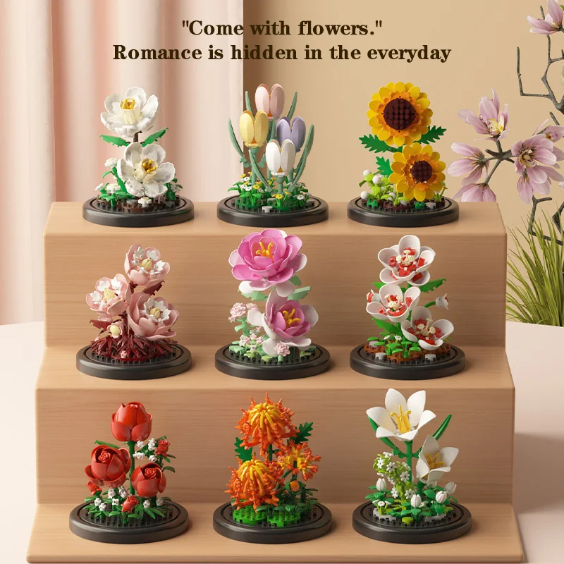 Eternal Flower Accumulated Wood Flower Desktop Decoration Children's Building Blocks Assembled Toys Festival Gift