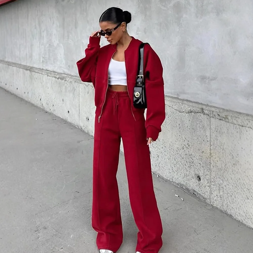 

Women's Casual Lounge Set Zip Up Jacket Wide Leg Sweatpants Loose Fit Streetwear Tracksuit for Fall Winter Cozy Two Piece Outfit