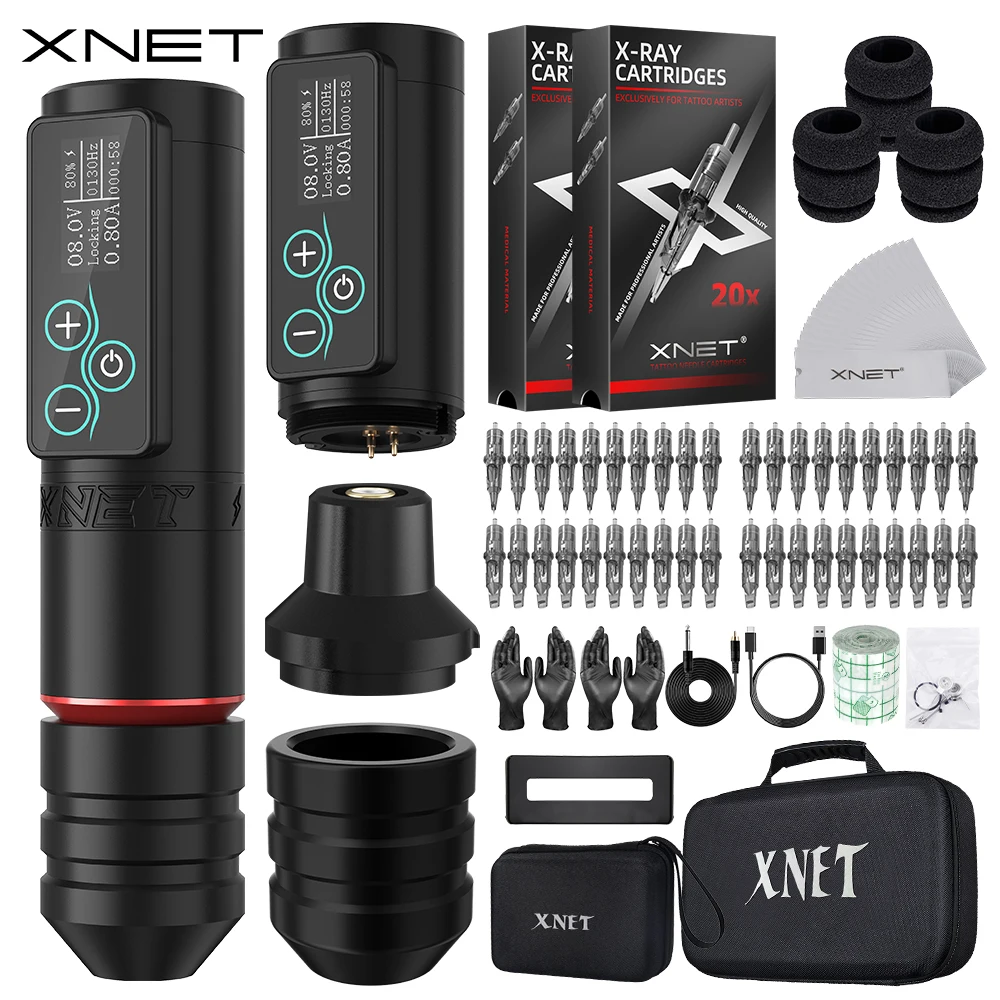 XNET-Kit de stylo de machine à tatouer sans fil Vane, adhérence de tatouage mixte, tatoueur, grip supplémentaire 36mm, course de 3.5mm, course de 4.5mm, 40 pièces