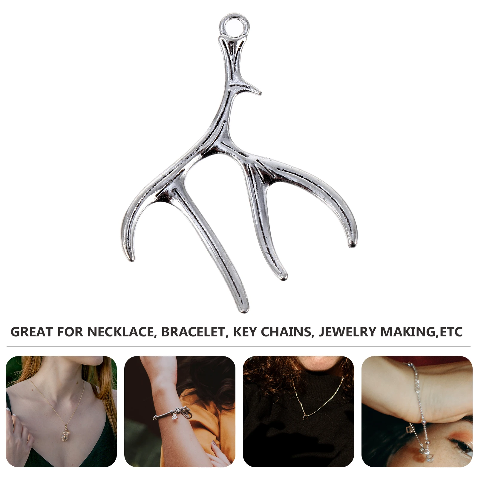 

30 Pcs Deer Antlers Pendant Necklace Women Decorations Charms for Jewelry Silver