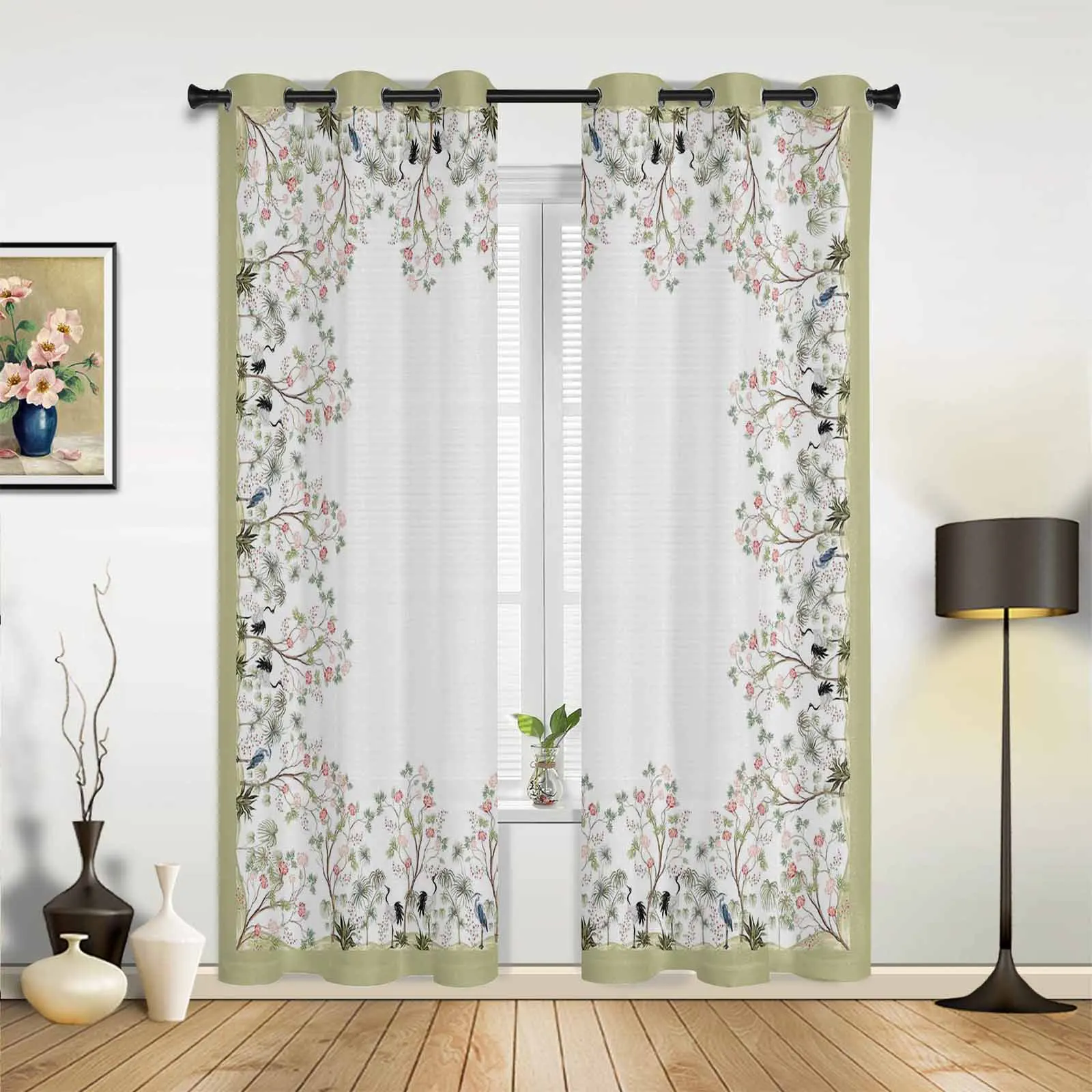 

China Wind Crane Peach Tree Palm Leaf Window Curtains In The Living RoomKitchen Window Curtains Hotel Printed Drapes