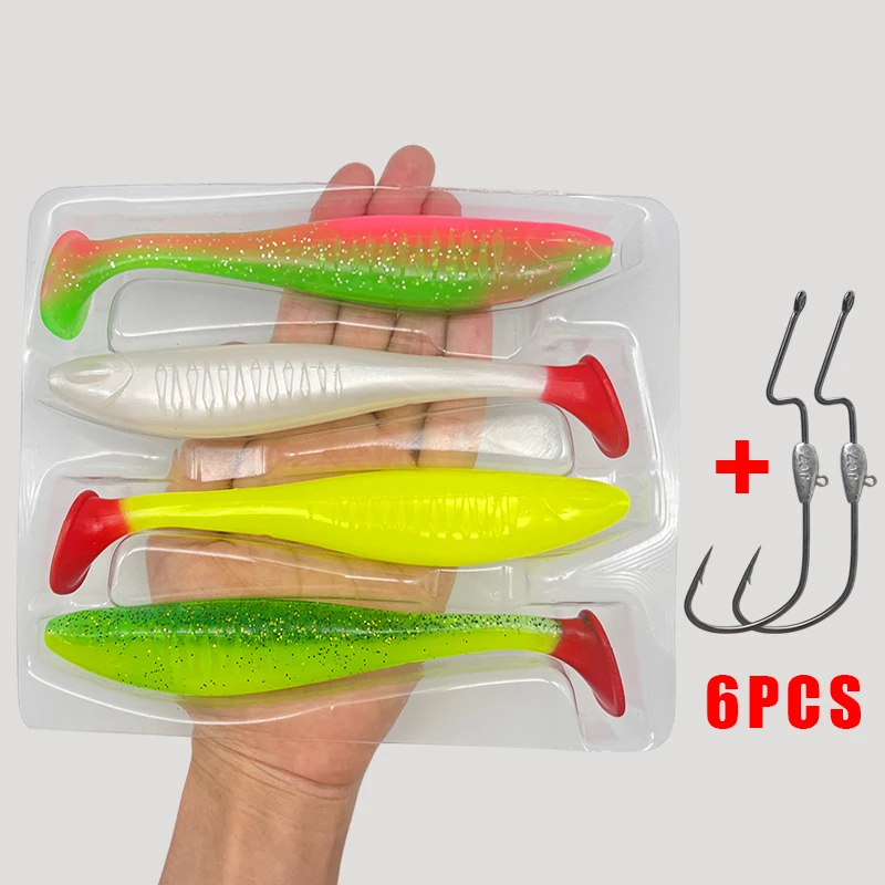 

4pcs Fishing Soft Lures with 2 Liple Hooks Unique Vibrating Swim Action Well-Made Fishing Lures for Bass Trout Crappie Walleye