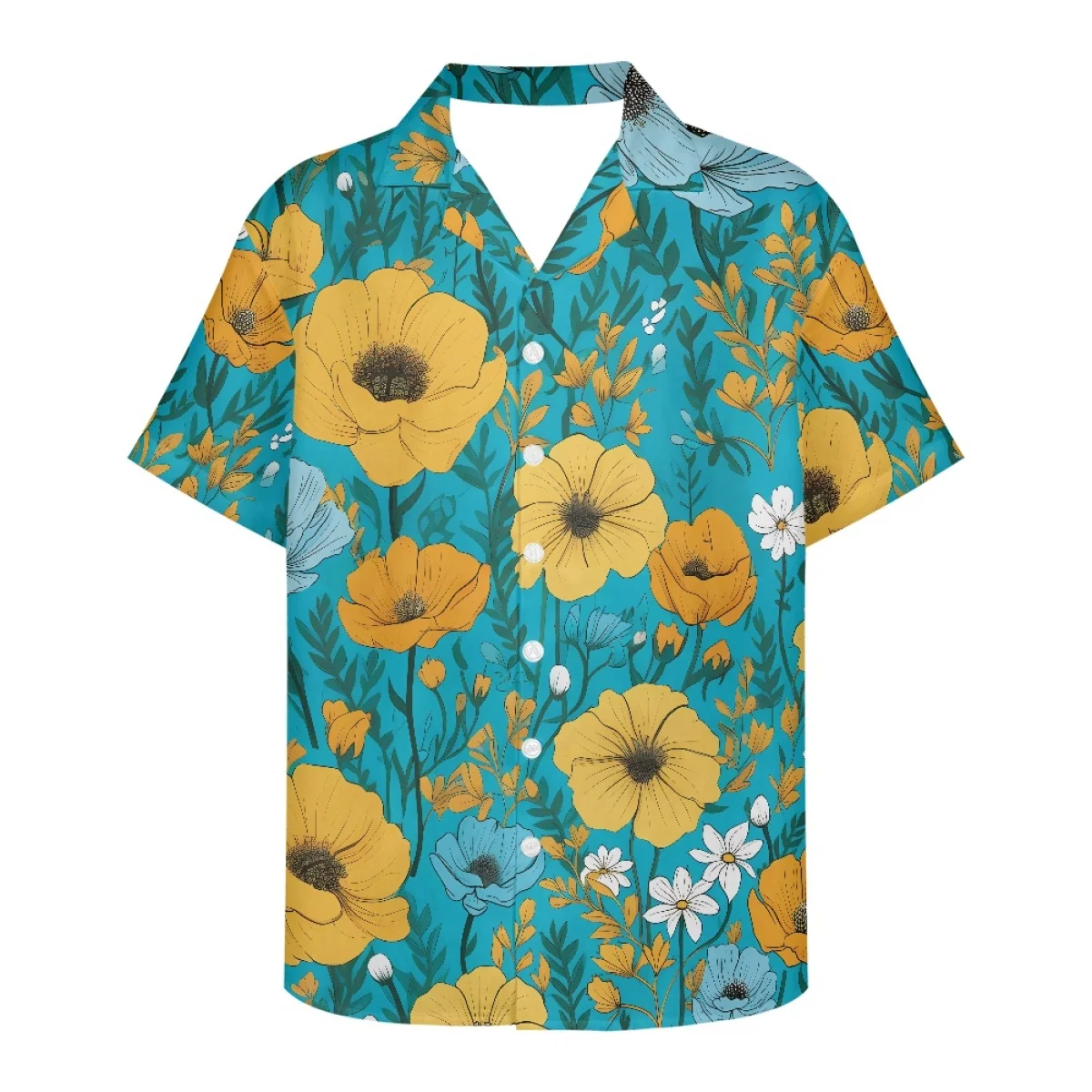 

Hycool Flower Spring SUmmer Short Sleeve Shirts for Men Spread Collar Simple Design Smooth Casual Button Down Men Shirts