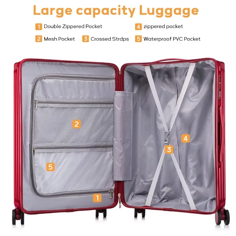 Valise d'embarquement légère rouge unisexe de 20 pouces avec roulette rotative Mini valise à roulettes universelle moderne avec boîte de mot de passe de voyage