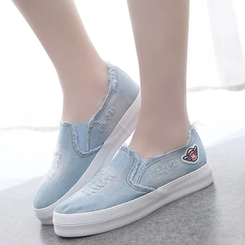 Shoes For Women Denim Canvas Woman Footwear High On Platform Loafers Low Comfortable And Elegant With Stylish Autumn Price