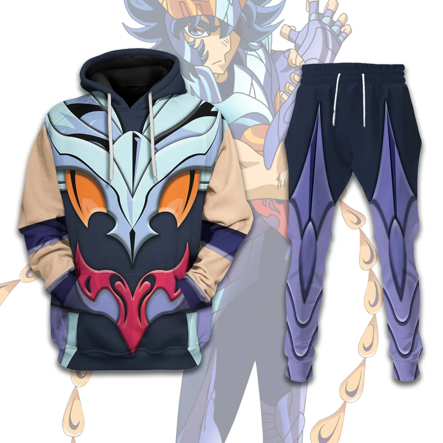 Mais populares Cosplay Anime Saint Seiya impresso hoodie calças conjuntos 3D Street Harajuku kid Tricô conjuntos de ternos de duas peças Esportes dos homens