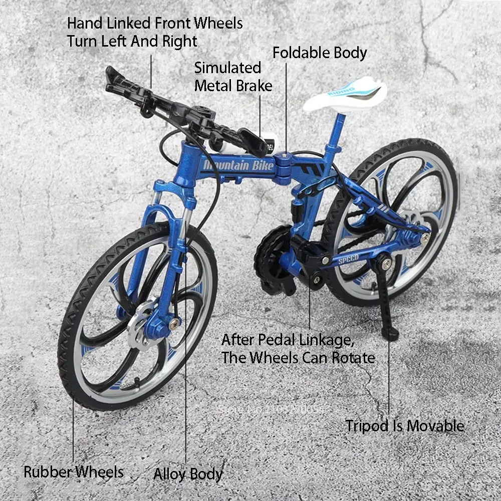 Model składanego roweru ze stopu 1:8, miniaturowy model zabawki, odlewany samochód, rower terenowy z amortyzacją, przednie koło sterujące, prezenty na festiwal dla chłopców.