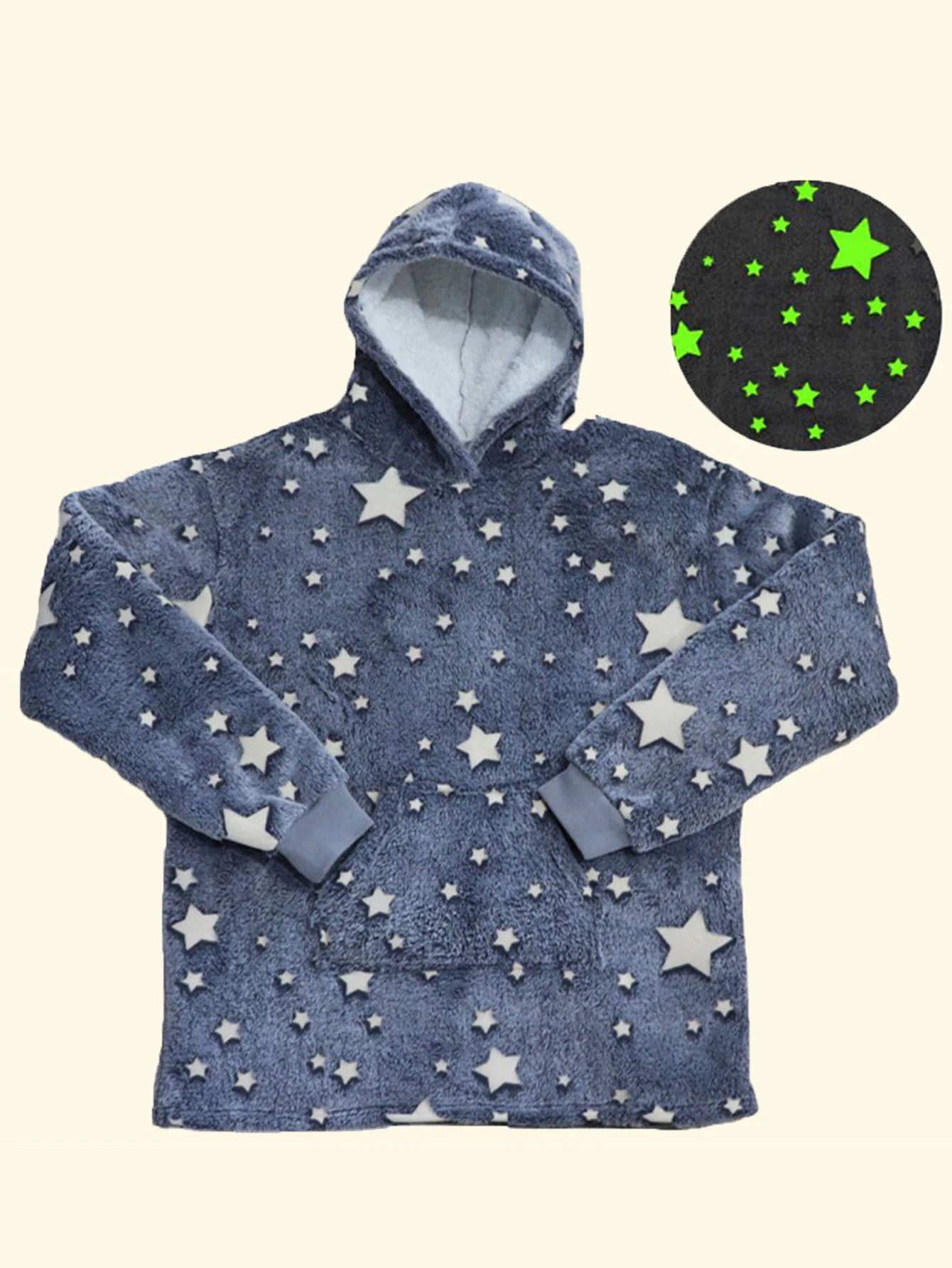 Glow-in-the-dark Star Plus Fleece Thick Flannel Hooded Casual Tie-dye Printed Glow-in Blanket Couple Loungewear With Pocket Hood