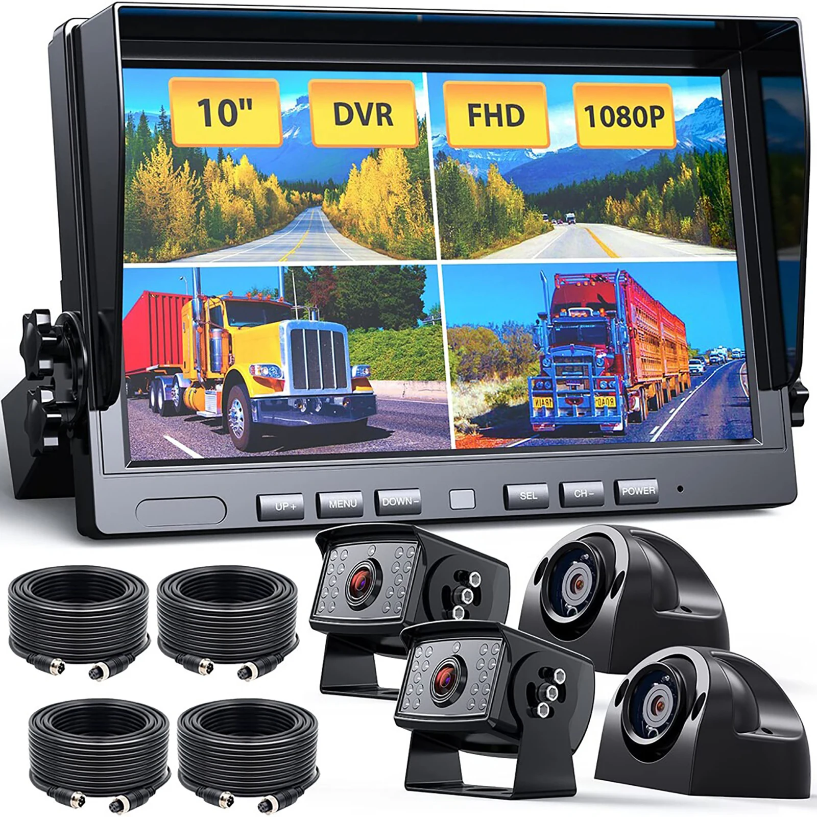

Lastbus 10.1"IPS Split-screen DVR Monitor With 4x 4PIN 1080P AHD 360 Degree View Front View / Sides View / Rear View Cameras