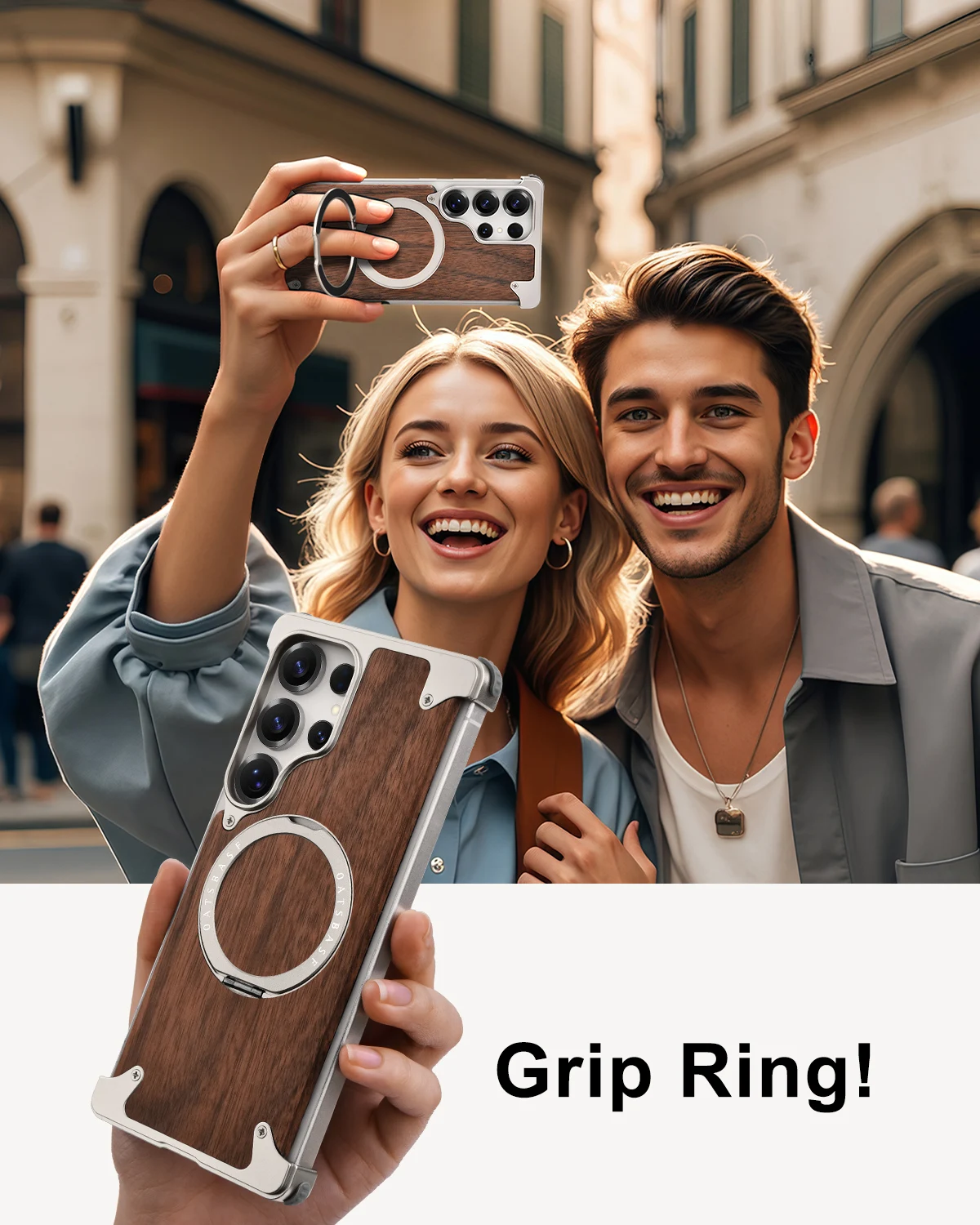 Eary Solid Wood Phone Case for Samsung Galaxy S25 S24 Ultra Magnetic With 360° Rotation Stand Magsafe Frameless Protector Shell