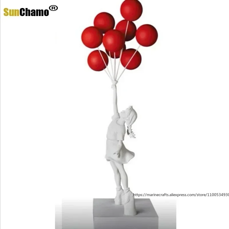 Modern Art Balloon Girl Statues Banksy Graffiti Flying Balloons Sculpture Resin Craft Living Room Decoration Home Decor Gift INS