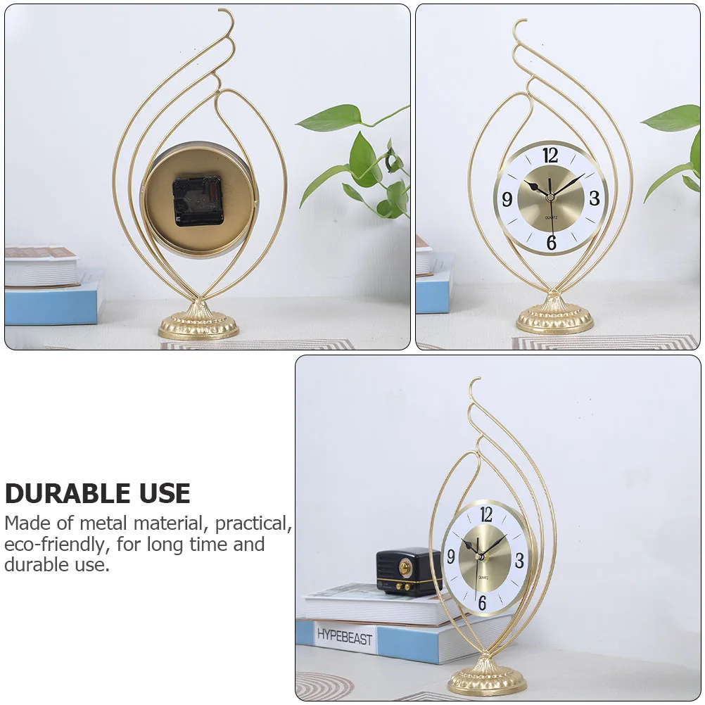 

s Retro Golden Metal Desktop Clock Vintage Home Decor Silent Analog Table Clock for Office Bedroom Living Room Decor