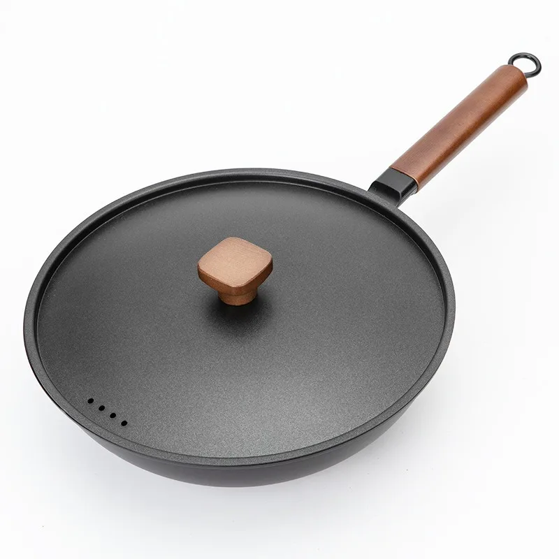 Non-Stick Iron Cookware Set, Multi-Purpose Home Kitchen Frying Pan & Saucepan with Lid