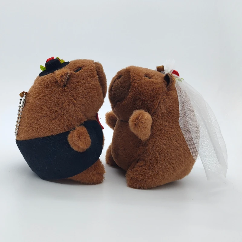 Kawaii Capybara Hochzeit Plüschtier Niedliches Cartoon Paar Schlüsselanhänger Braut und Bräutigam Flauschige Puppe Tasche Dekoration Auto Schlüsselanhänger Mädchen Geschenk