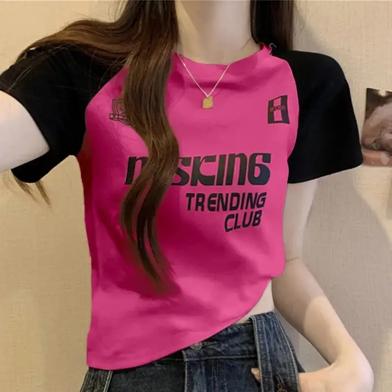 Fashion O-Neck Korean Short Sleeve Printed Letter T-Shirt Female Clothing 2024 Summer New Loose Casual Tops All-match Tee Shirt