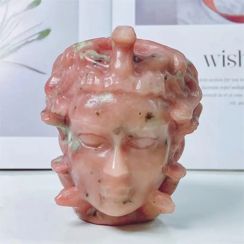 

9.5CM Natural Plum Blossom Tourmaline Medusa Skull Crystal Carving Home Decoration Healing Energy Stone Birthday Gift 1PCS