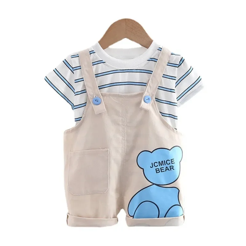 

New Summer Baby Girl Clothes Children Boys Striped Short Sleeve T-Shirt Overalls 2Pcs/Set Toddler Casual Costume Kids Sportswear