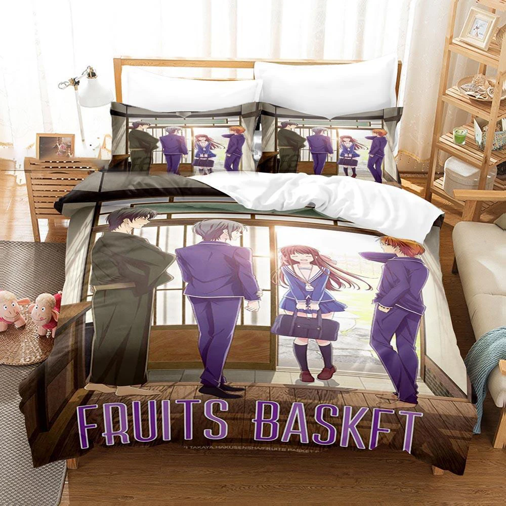 Anime Fruits Basket Bedding Set Boys Girls Twin Queen Size Duvet Cover Pillowcase Bed Kids Adult Fashion Home Textileextile