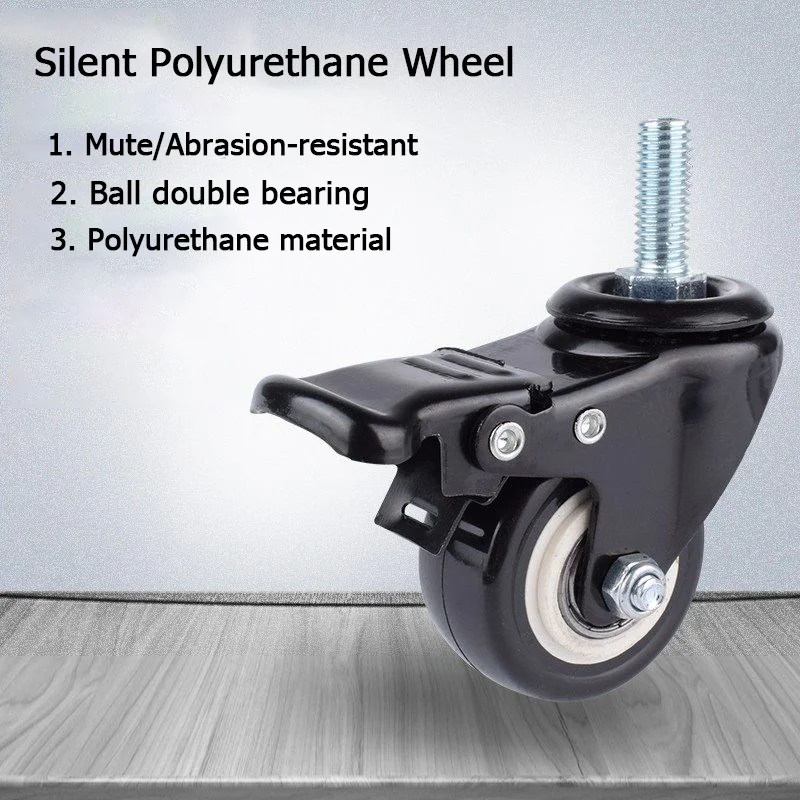 1PCS Lead screw swivel caster 1.5/2 inches M8/10/12 extended lead screw double bearing wear-resistant furniture silent casters