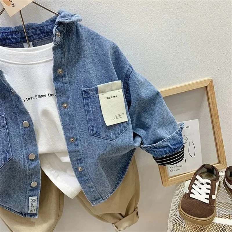 Boys Baby\'s Kids Blouse Jacket Outwear 2023 New Jean Spring Autumn Shirts Cotton Gift Plus Size Children\'s Clothing