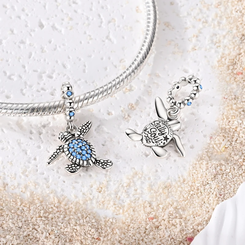 925er Silber Charm Anhänger Sommer Blauer Ozean Seestern Meeresschildkröte Wal Hai Charm Perlen passend für Armband Edle Modeschmuckherstellung – Detail 33