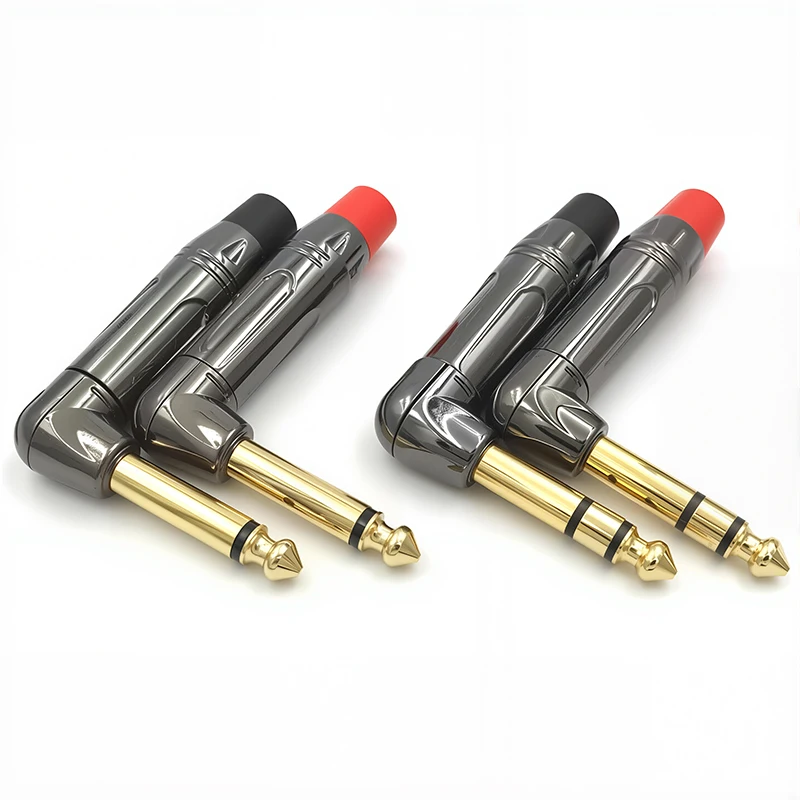 2pcs 6.35mm Right Angle Male Plug Mono/Stereo Jack Connector Guitar Microphone MIC Audio Connector
