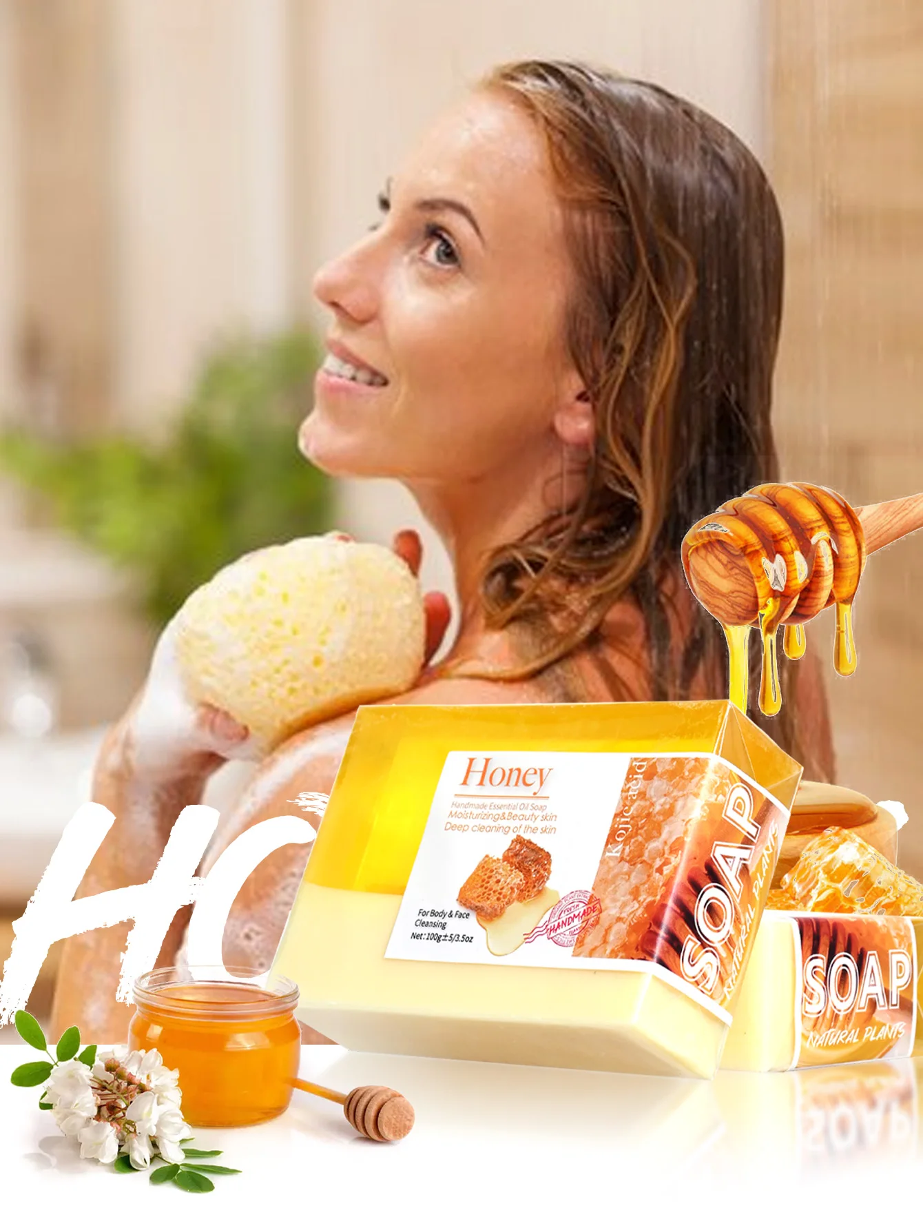 Zweifarbige Honig-Ziegenmilch Handgemachte Seife Reinigende Ätherische Öl-Seife Erfrischende Ölkontrolle Badeseife – Detail 1