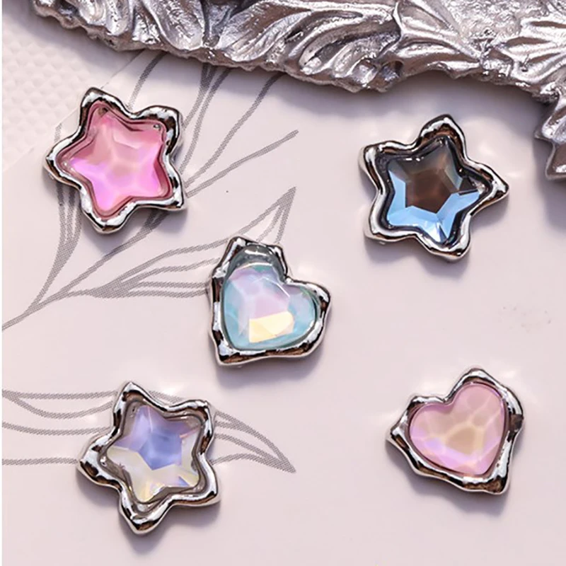 5PCS Luxury Alloy Love Heart Star Nail Art Rhinestone Charms Parts Jewelry Accessories Manicure Decor Nails Decoration Supplies