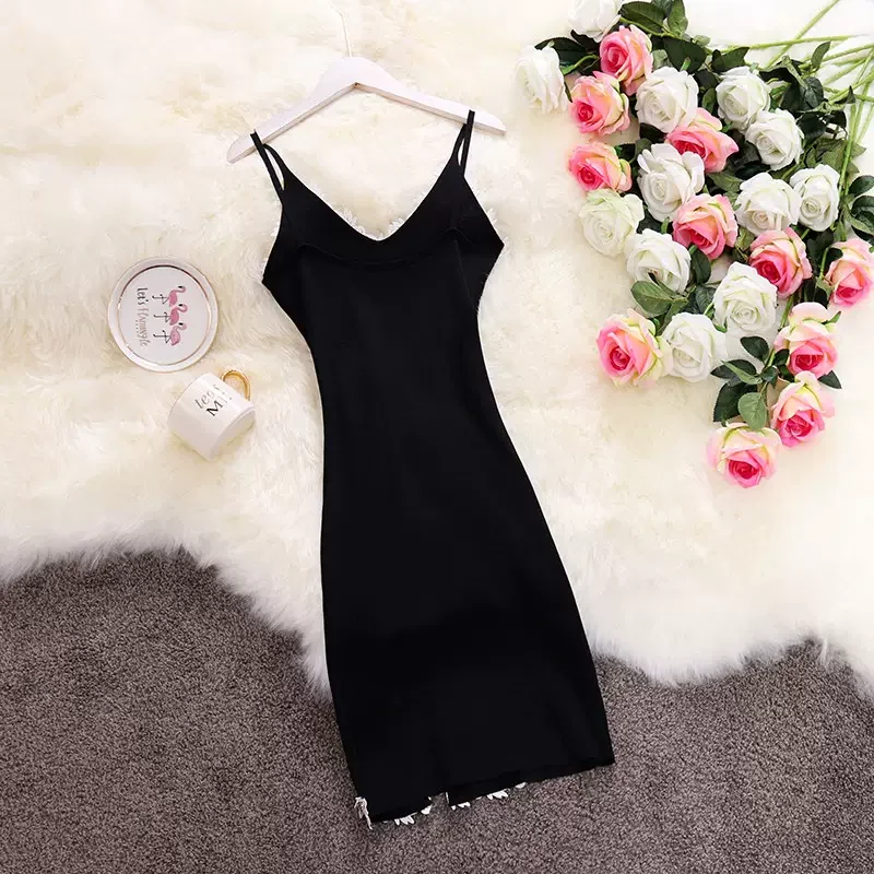 2026 Elastic Guipure Lace Panel Bodycon Cami Dress Elegant Split Spaghetti Strap Dress  Women's Clothing Short Dress