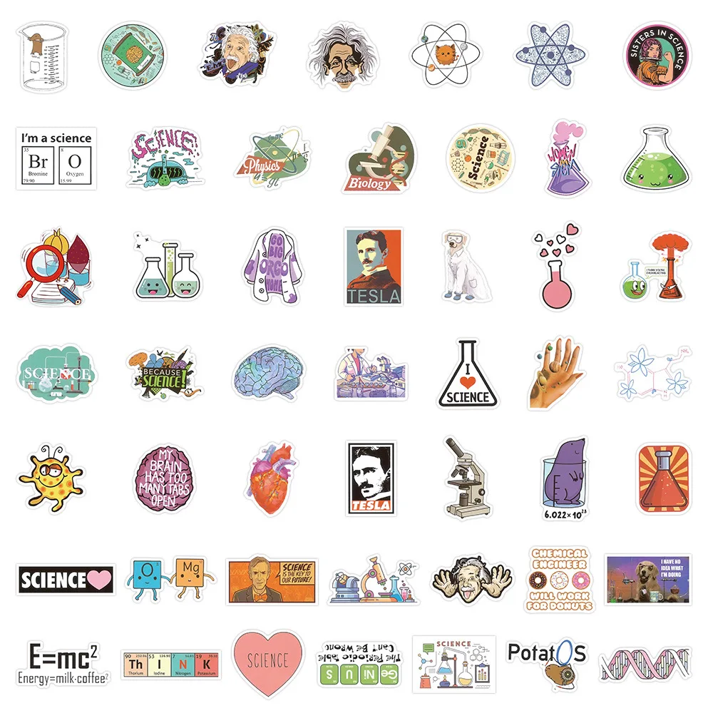 10/30/50PCS Funny Science Element Cartoon Stickers Chemistry Physics Experiment Study Decal Laptop Guitar Bike Graffiti Kids Toy