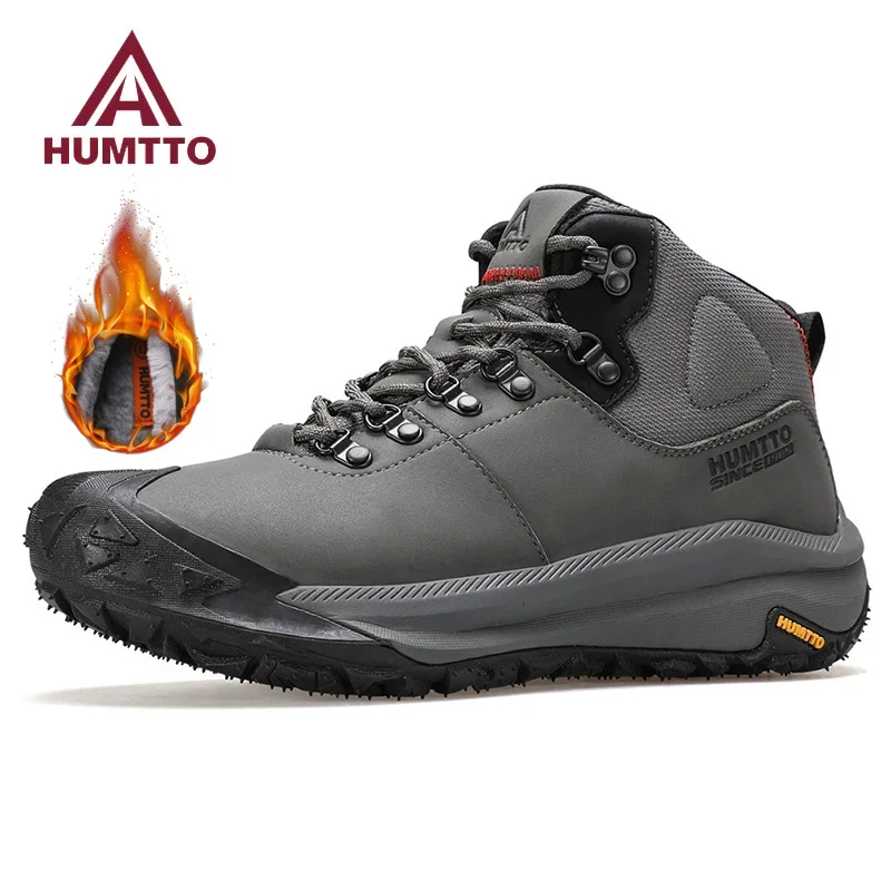 HUMTTO Outdoor Men's Sneakers Winter Ankle Boots Warm Snow Boots Men Rubber Work Safety Black Luxury Designer Leather Shoes Man