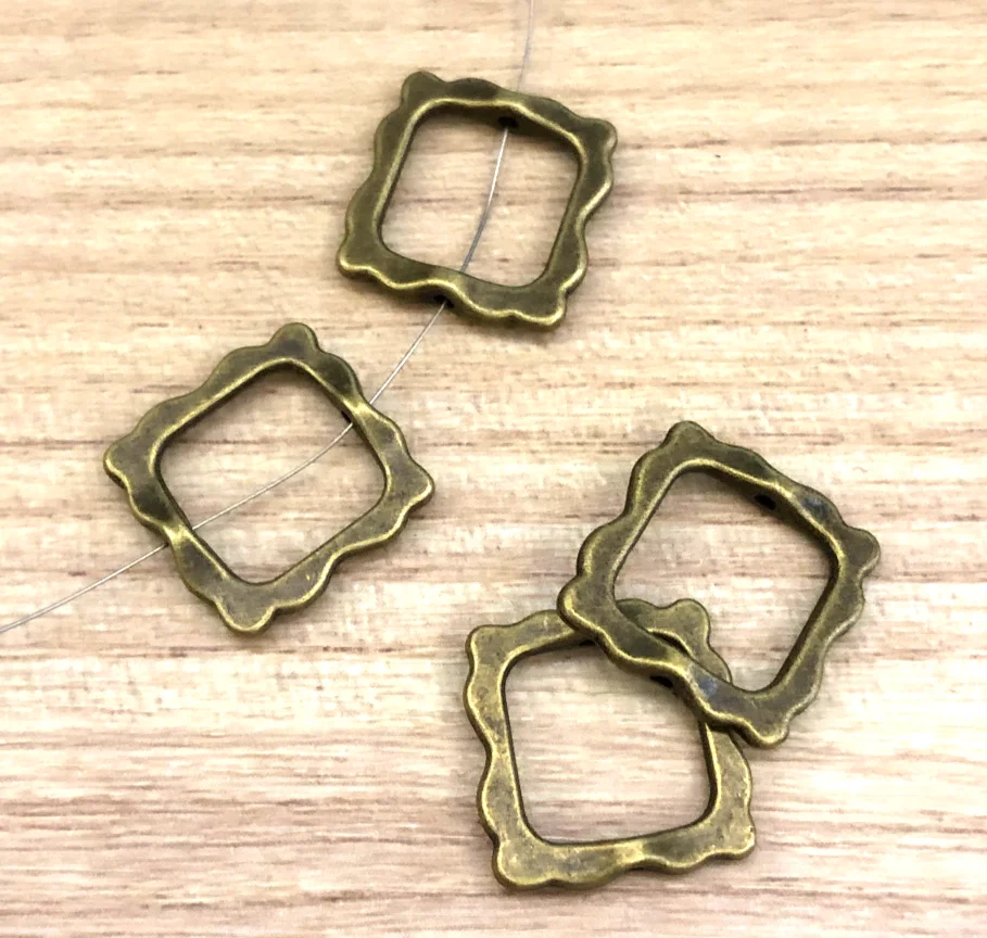 30pcs  15*15mm, hole 1.3mm  Hollow square spacer beads Zinc alloy metal  HW3286