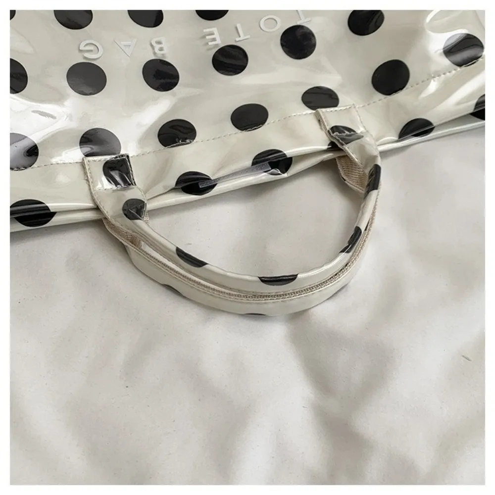 

Waterproof Polka Dot Tote Bag Soft Large-Capacity Multifunctional PVC Handbag Polyester Round Casual Shopping Bag Beach