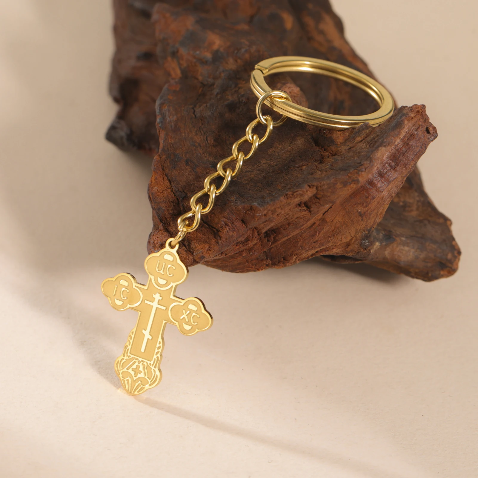 COOLTIME Edelstahl-Kreuz-Anhänger-Schlüsselanhänger, östliche orthodoxe Inschriften, Amulett-Schlüsselanhänger, christlicher Gebetsschmuck – Detail 4